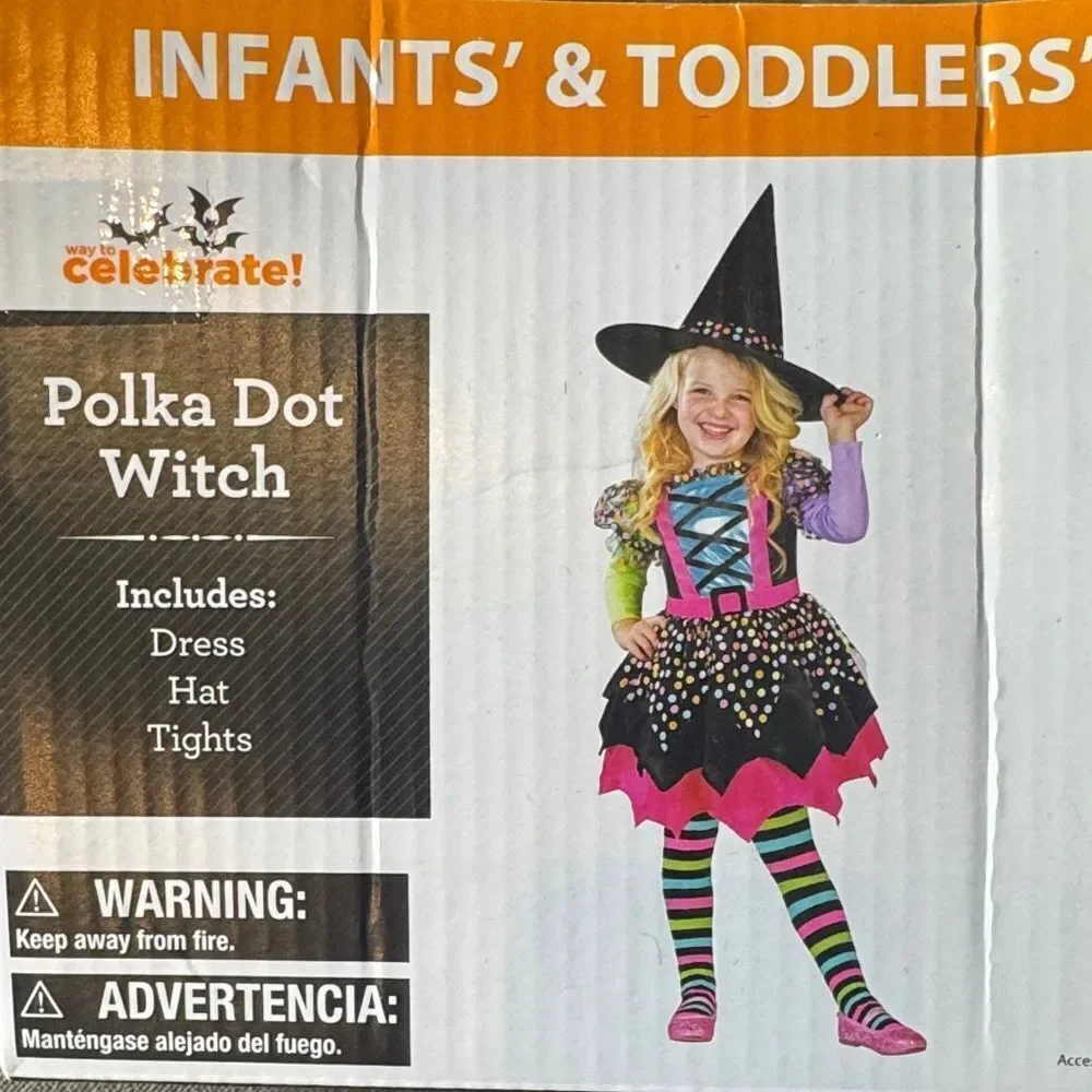 Kids Toddler Girl Polka Dot Witch Halloween Costume 3 Pieces Size 3T-4T NEW